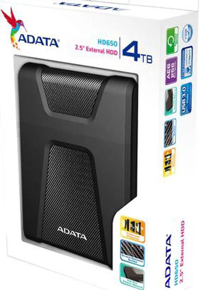 ADATA 4TB HD650 Dashdrive Durable USB 3.0 Portable External Hard Drive - Black