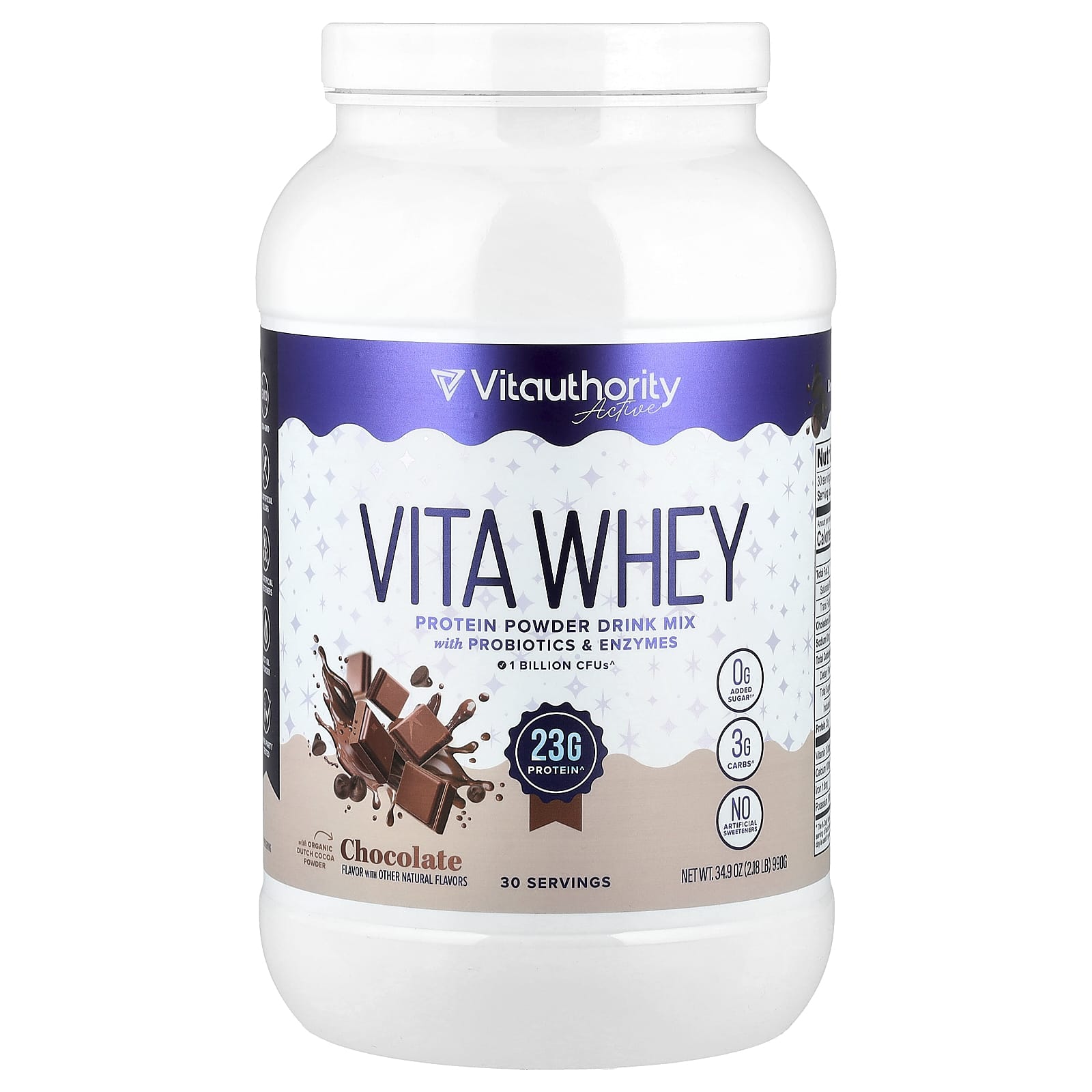 Vitauthority, Active, Vita Whey Protein Powder, Chocolate, 2.18 LB (990 g)