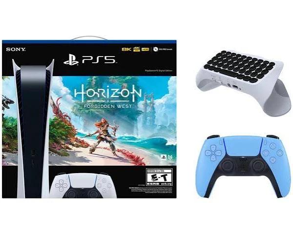 Sony PlayStation 5 Digital Edition Horizon Forbidden West Bundle with Extra Controller and Keypad - Starlight Blue