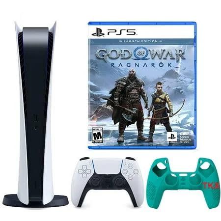 2022 Newest PlayStation_PS5 Gaming Console Digital-Version Bundle with God of War Ragnark| Silicone Controller Cover Skin