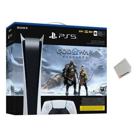 Sony PlayStation 5 Digital Edition God of War Ragnark Bundle with Microfiber Cleaning Cloth