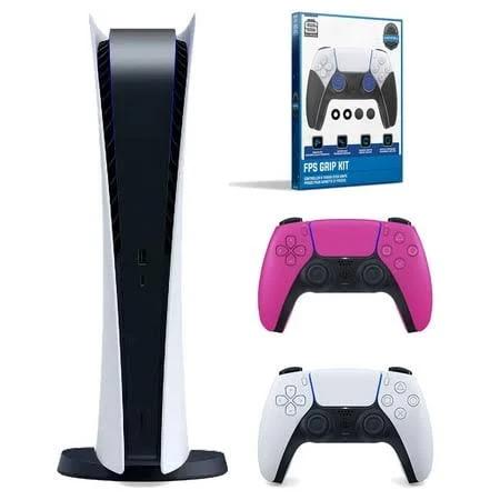 Sony PlayStation 5 Digital Edition Console (Japan Import) with Extra Pink Controller and Surge fps Grip Kit with Precision Aiming Rings