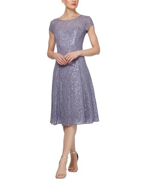 Womens Lace Sequined Midi Dress, Mystic Heather / Regular 2 (XS)