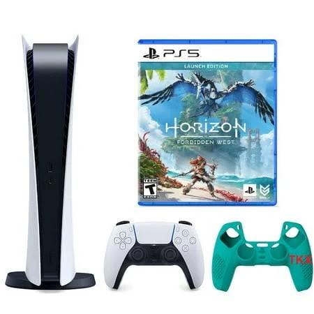 2022 Newest PlayStation_PS5 Gaming Console Digital-Version Bundle with Horizon Forbidden West | Silicone Controller Cover Skin