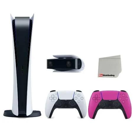 Sony PlayStation 5 Digital Edition Console (Japan Import) with Extra Pink Controller and 1080p HD Camera Bundle with Cleaning Cloth