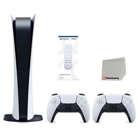 Sony PlayStation 5 Digital Edition Console (Japan Import) with Extra White Controller and Media Remote Bundle with Cleaning Cloth