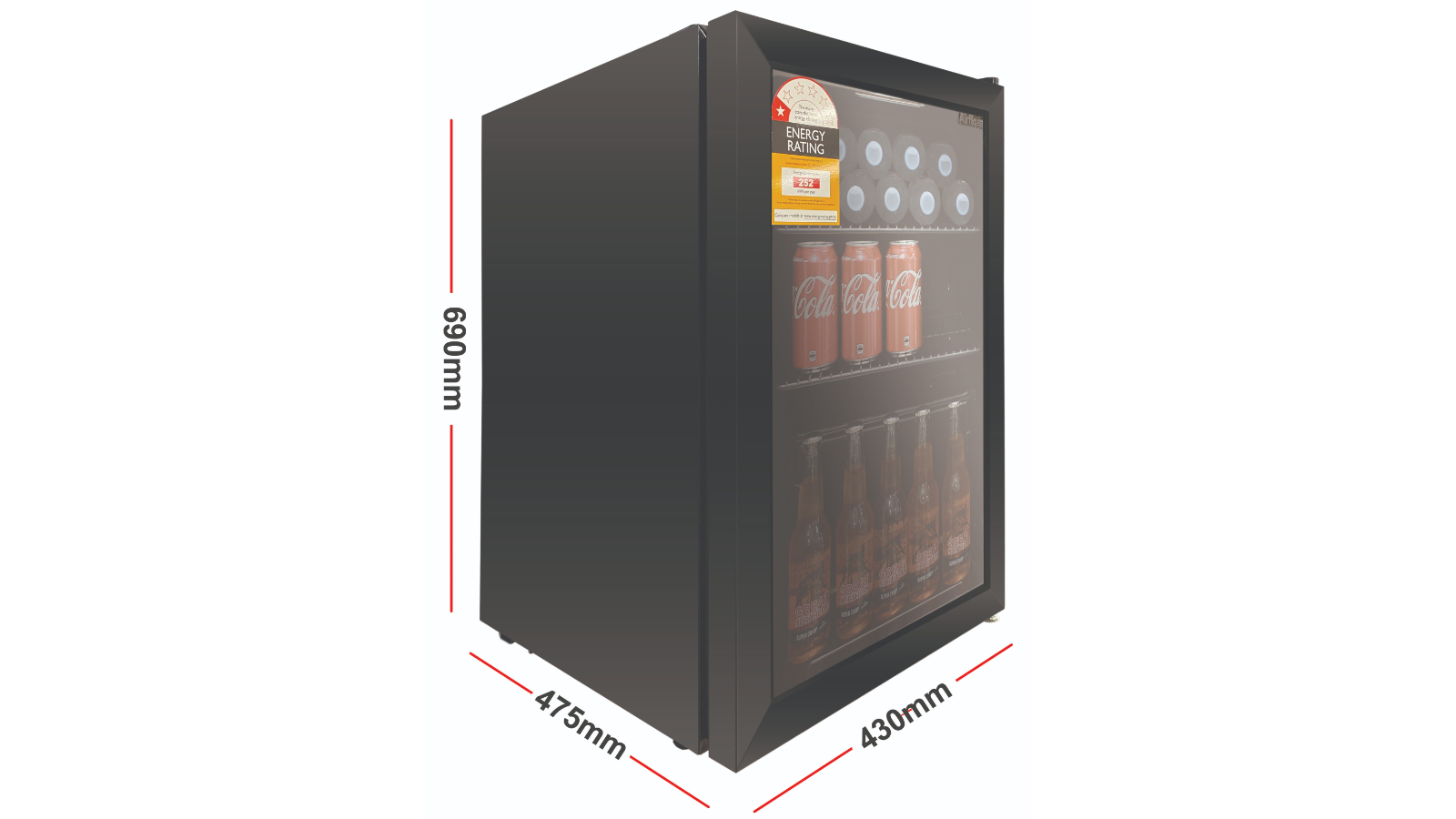 Airflo 70L Glass Door Bar Fridge AFF070