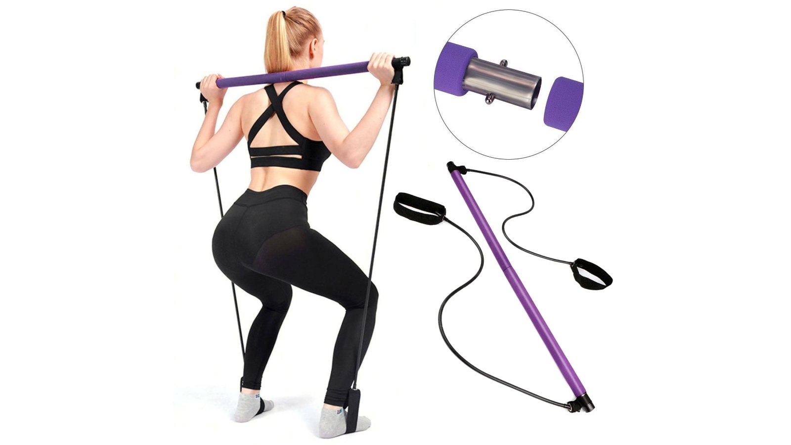 TODO Portable Pilates Bar Kit Yoga Pilates Stick Muscle Toning Bar Rope Resistant Band