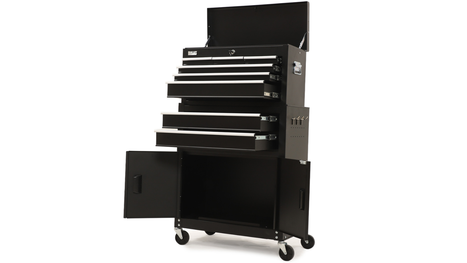 Bullet Pro 8 Drawer Tool Box Chest Cabinet Storage with 2-Door Toolbox Garage Organiser Set, Black