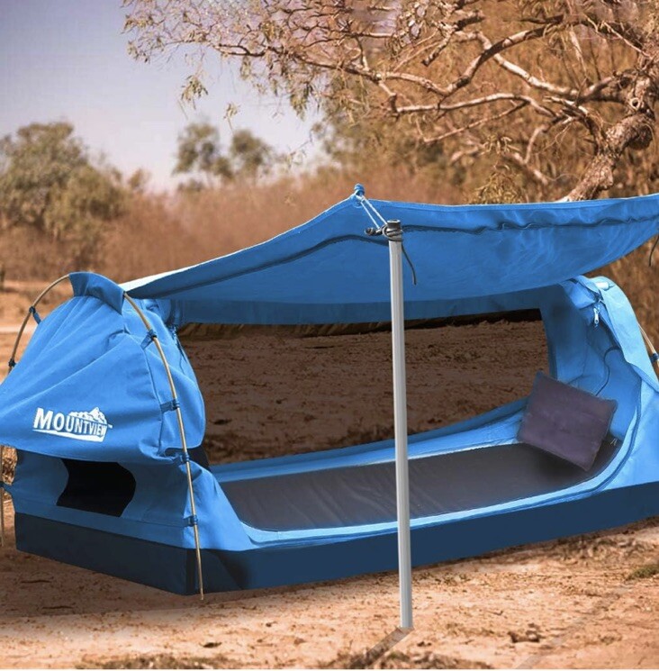 Mountview Double King Single Swag Camping Swags Canvas Dome Tent Standing Blue