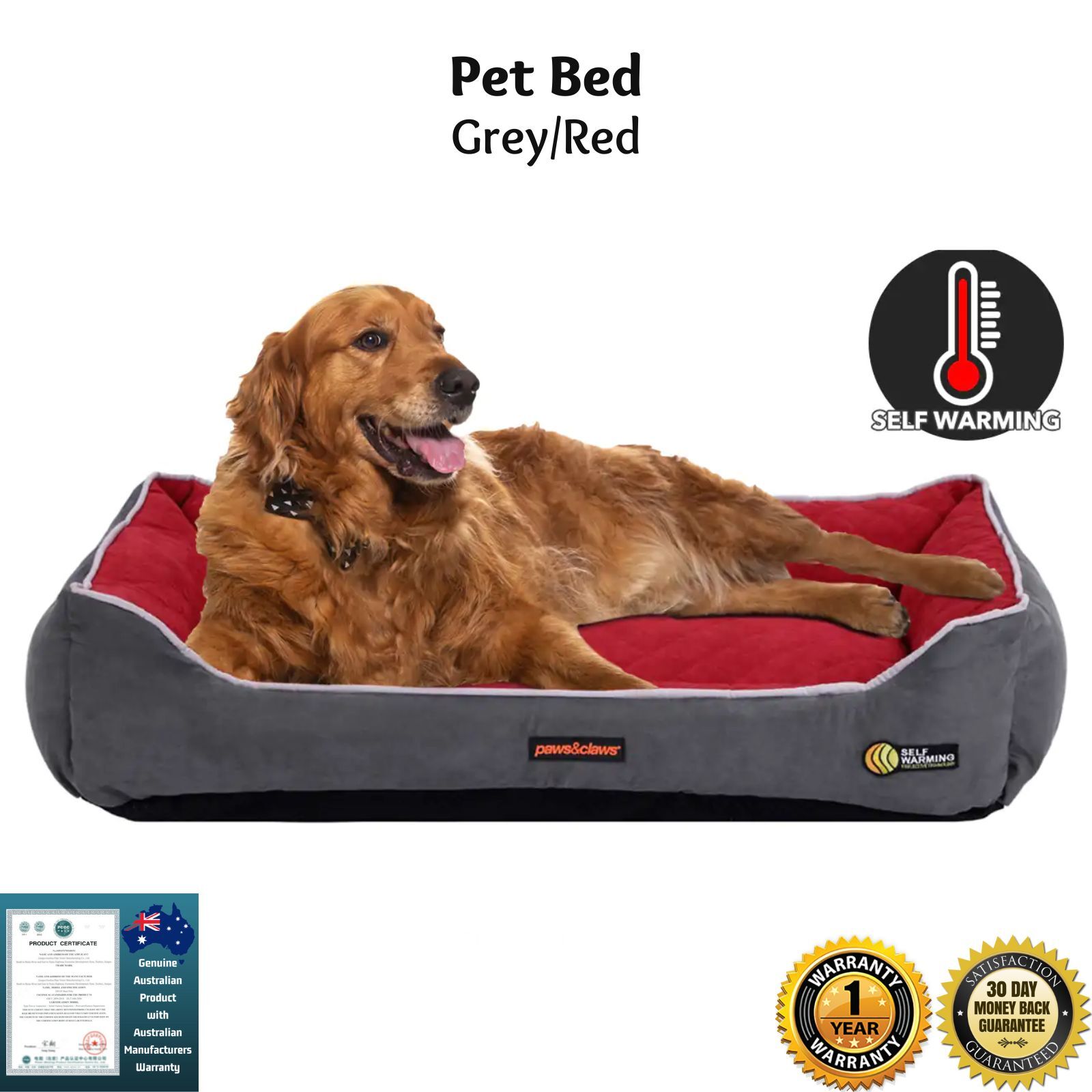 Paws & Claws Self Warming Walled Pet Bed Large - 90x60x22cm