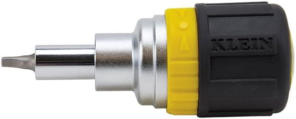Klein Tools 32594 6-in-1 Ratcheting Stubby Screwdriver with Square Recess
