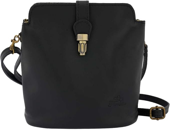 Fioretta Italian Genuine Leather Small Crossbody Shoulder Bag Purse For Women - Black