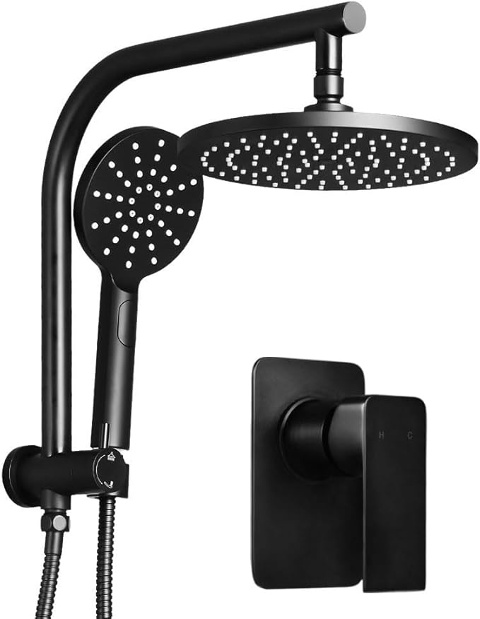 WELS 9'' Rain Shower Head Mixer Round Handheld High Pressure Wall Black