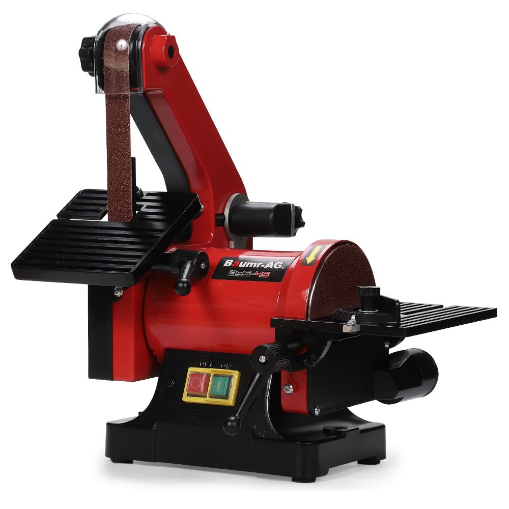 Baumr-AG Bench Vertical Belt and Disc Sander Combo 25mm Linisher, 125mm Sanding Disc, Brushless Motor, Dust Collection Ports