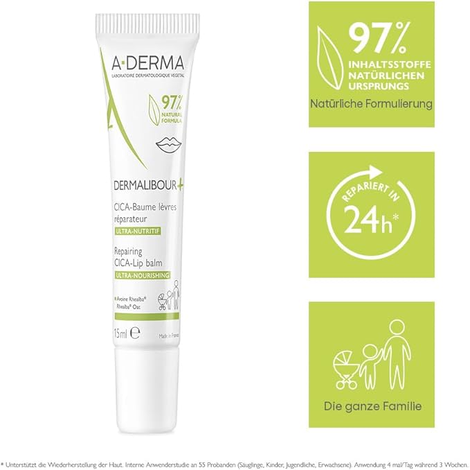 A-Derma Dermalibour+ Cica Lip Balm 15ml