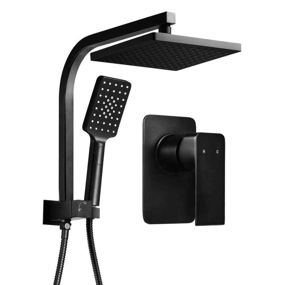 WELS 8'' Rain Shower Head Mixer Square Handheld High Pressure Wall Black