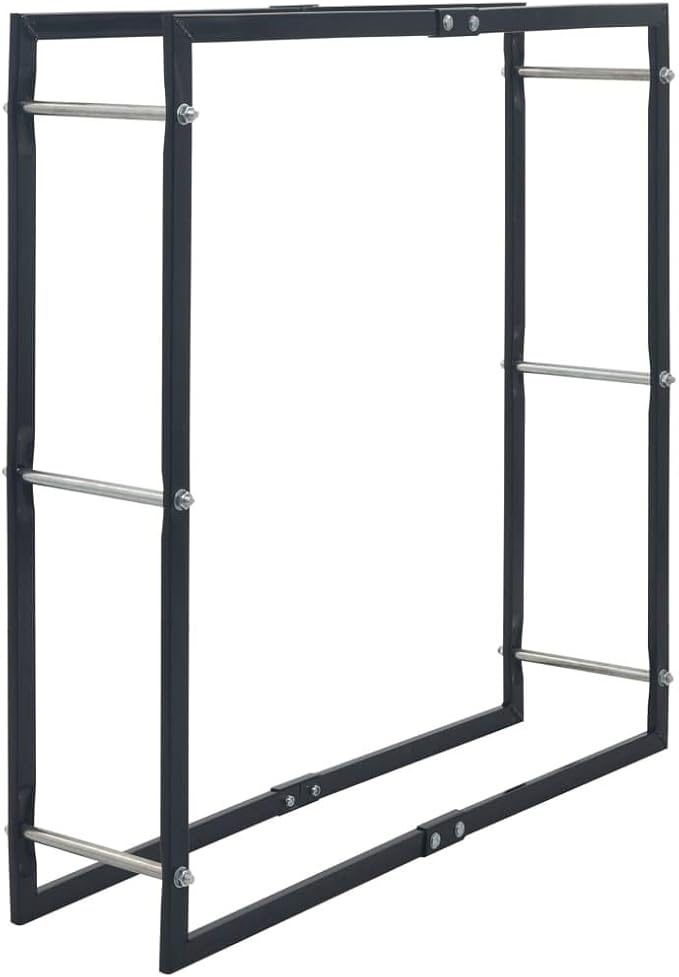 vidaXL Black Firewood Rack Steel - 100 x 25 x 100cm