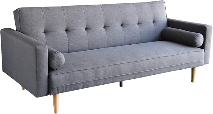 Sarantino 3 Seater Linen Sofa Bed Couch With Pillows - Dark Grey