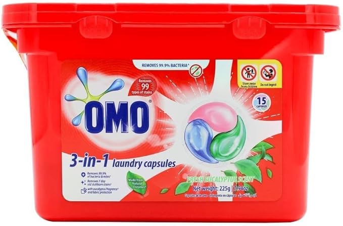 Omo 3-in-1 Fresh Eucalyptus Laundry Capsules Pk15