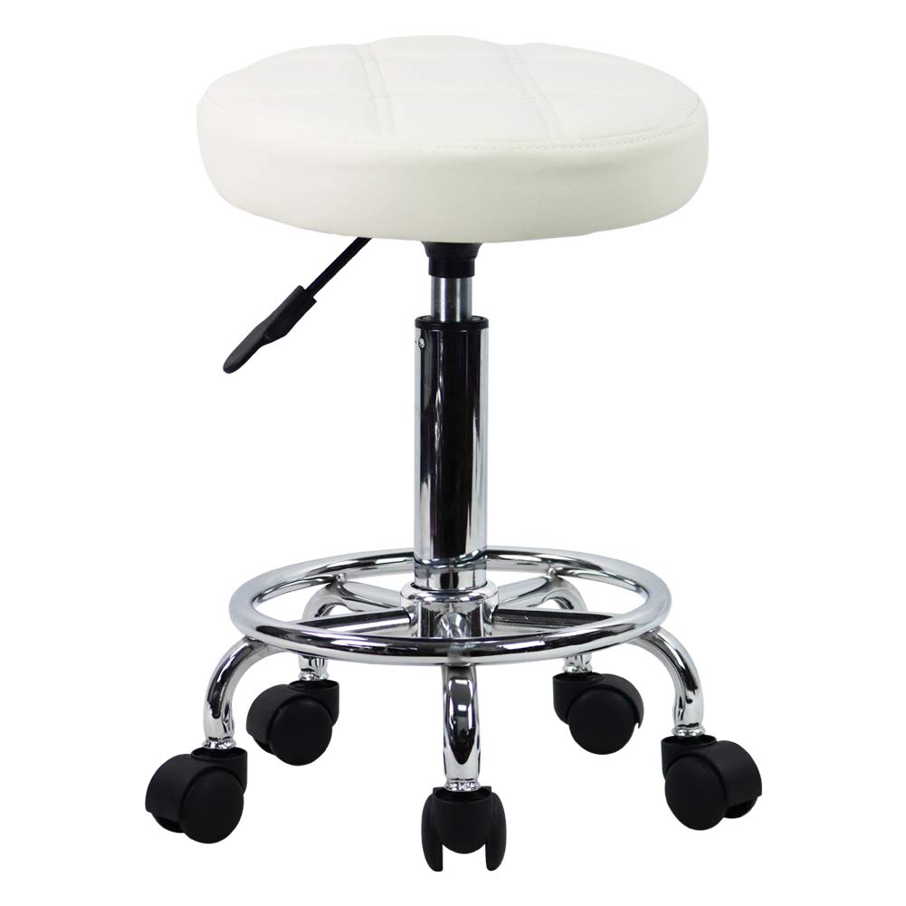 KKTONER Round Rolling Stool Chair PU Leather Height Adjustable Swivel Drafting Work Spa Shop Medical Salon Stools with Wheels Office Chair Small