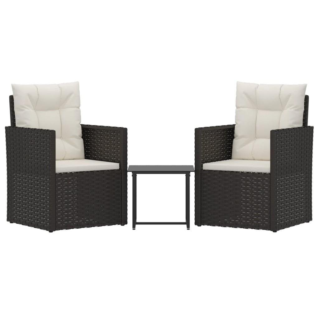 vidaXL 3 Piece Outdoor Lounge Set With Cushions Poly Rattan Black