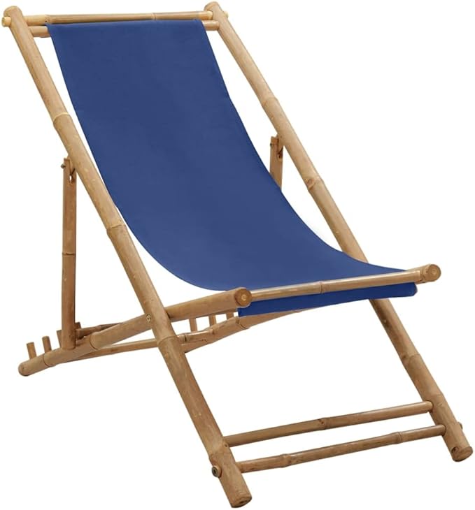 vidaXL - Deck Chair Bamboo and Canvas - Navy Blue