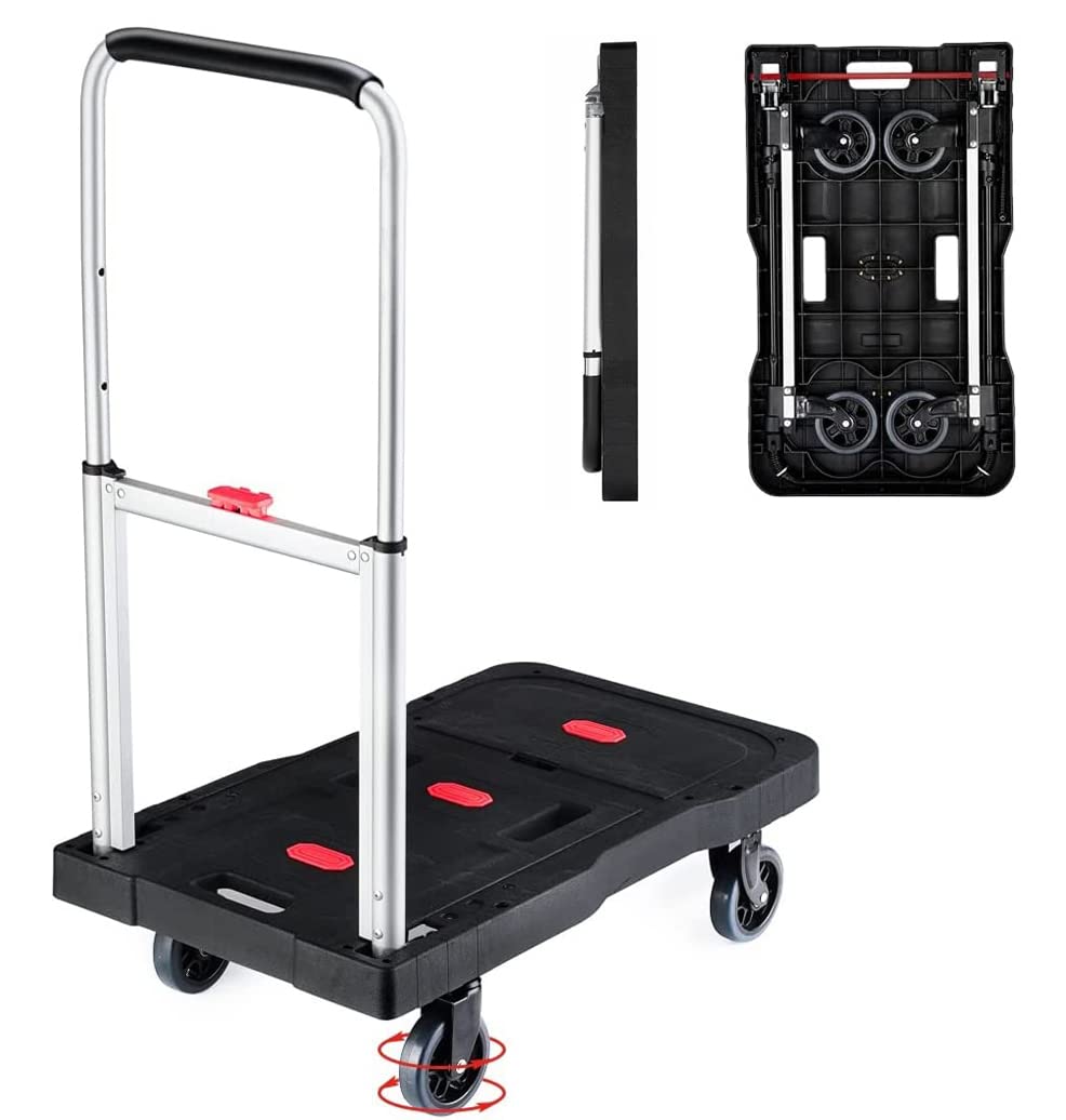 Double Rhombus Folding Hand Truck Platform Truck 330 lbs Heavy Duty Dolly Cart with Wheels, Fully Folded Push Cart, Portable Trolley Utility Cart