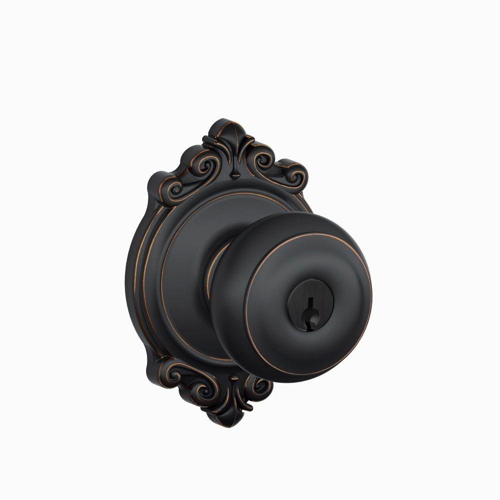 Schlage F51A Geo 716 BRK Brookshire Collection Georgian Keyed Entry Knob, Aged Bronze