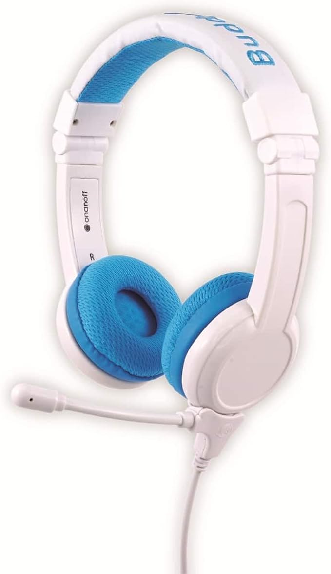 BuddyPhones School Plus Wired Headphones/Headset w/ Boom Mic Blue Kids