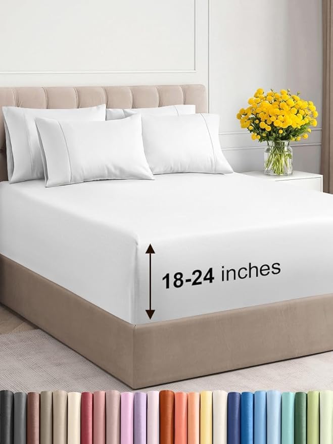 6 Piece Extra Deep Pocket Sheet Set | CGK Linens Queen / White