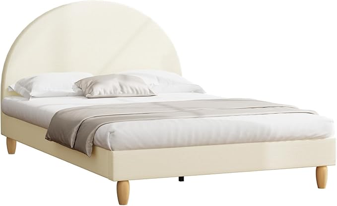 Oikiture Bed Frame Queen Size Arched Beds Platform Beige Fabric