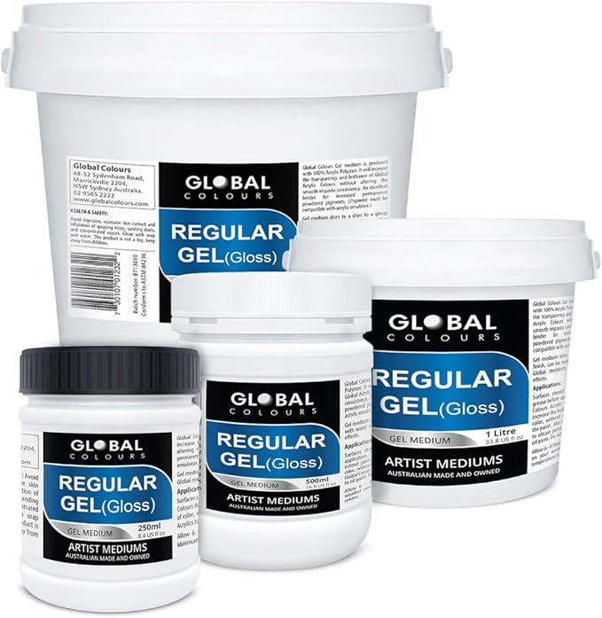 Global Colours Vegan Gel Gloss Acrylic Medium Australian Made (Sizes: 1 Litre)