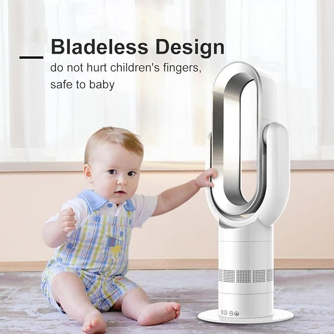 Angelo Floor Cool Hot Bladeless Fan Heater Remote Control 9H Timer 10 Speed Rating Silent