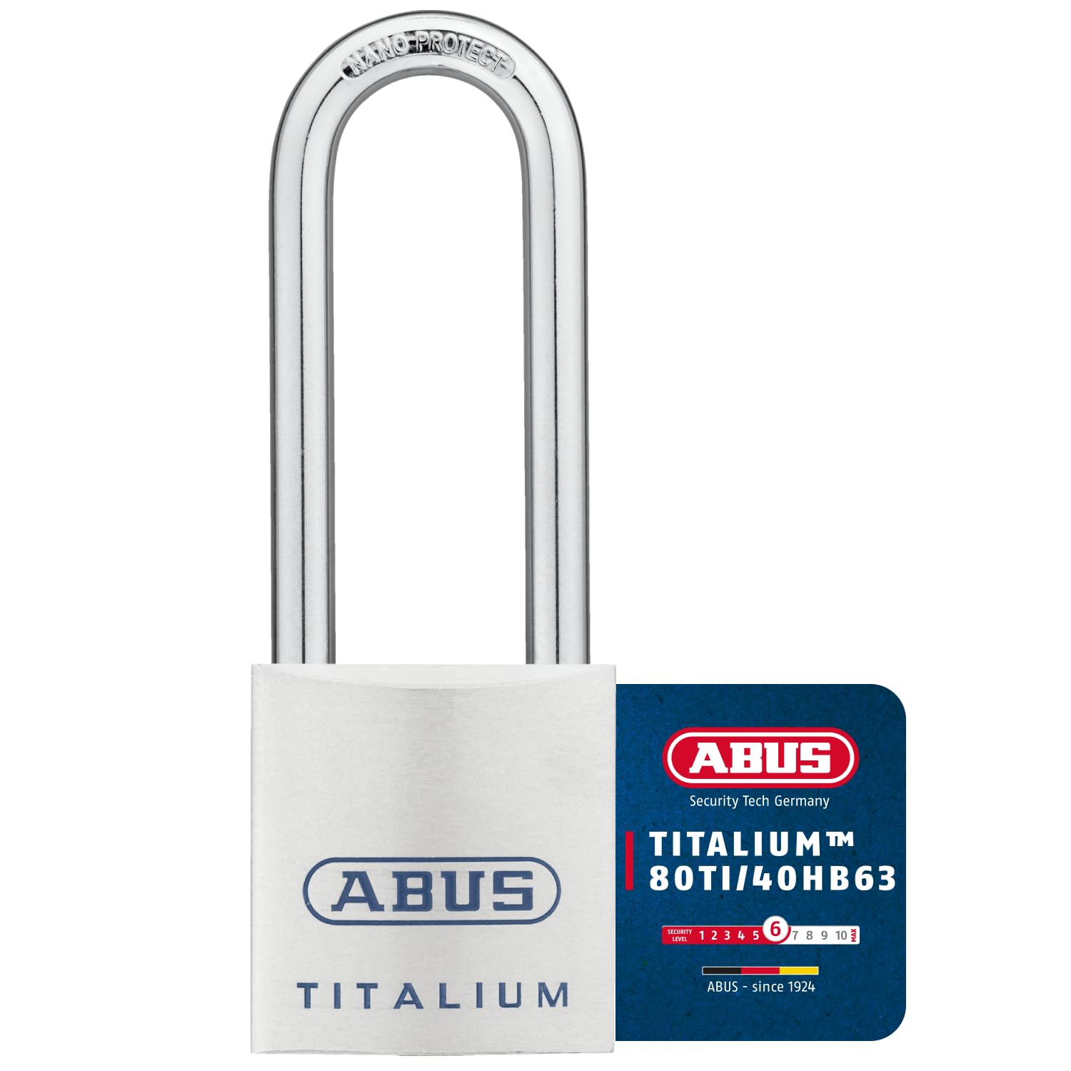 ABUS Titalium Padlock 80TI/40HB63 - with high Shackle - Basement Lock with Lightweight, Solid Lock Body Made of Special Aluminium - ABUS Security
