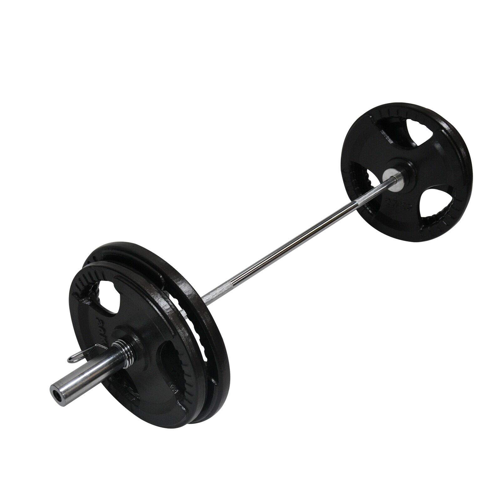 99kg Total - 150cm Olympic Barbell Bar - 20kgx2 + 25kgx2 Weight Plates Free Spring Collar