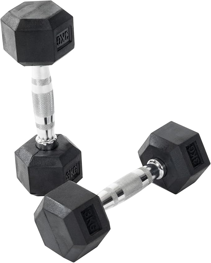 Orbit Rubber Hex Dumbbells Size 3kg in Black/Chrome