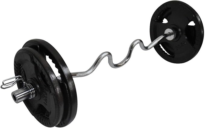77kg Olympic Barbell Weights - 120cm Super Curl Bar + 70kg Weight Plates - 20kg x 2+ 15kg x 2