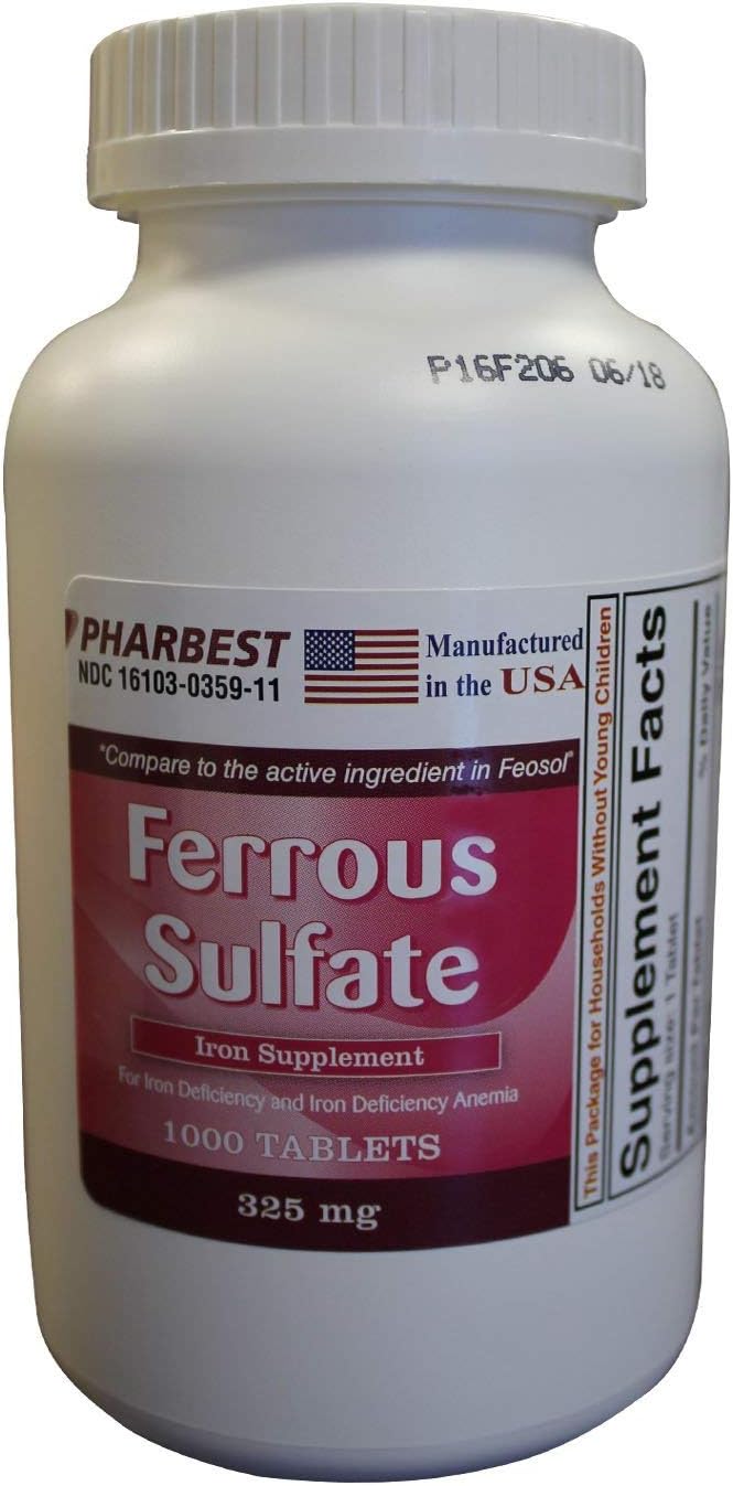 Ferrous Sulfate 325 MG Tablets, 1000 Count