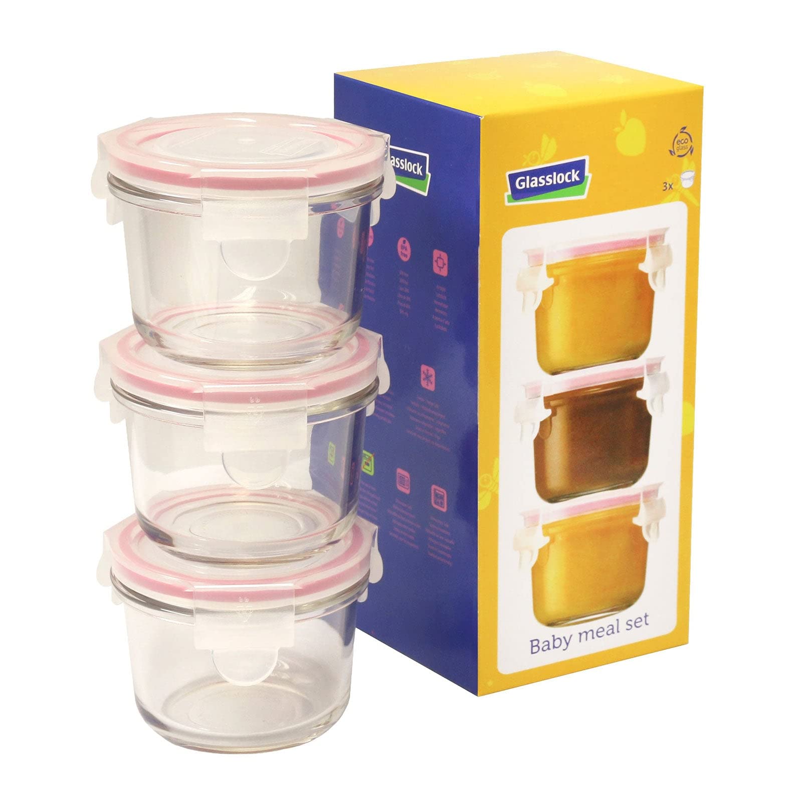 Glasslock 3 Piece Baby Food Container Set Round 165ml