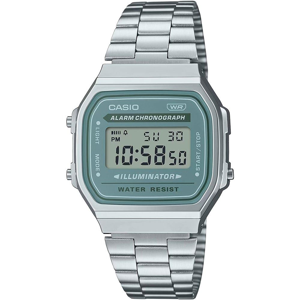 Casio Mirror Finish A168 Watch Silver Aqua