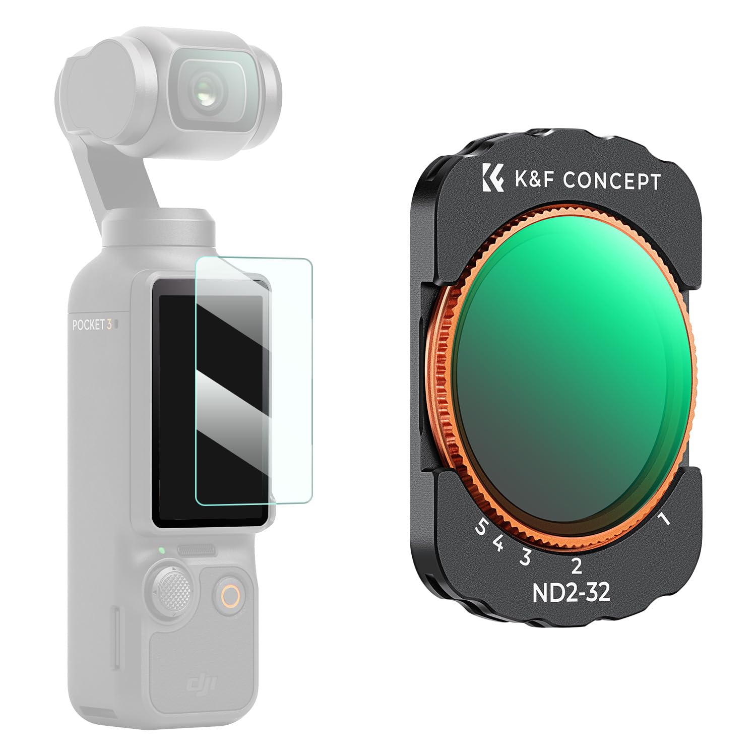 K&F Concept Nano-X Series VND2-32 Filter with Green Coating for DJI Osmo Pocket 3 1 to 5 Stops, Variable NDS