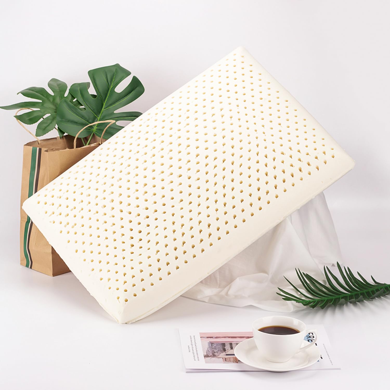 Talatex 100% Natural Premium Latex Pillow, Medium Low Pofile Latex Dunlop Pillow Helps Relieve Pressure, Neck and Shoulder Pain, No Memory Foam