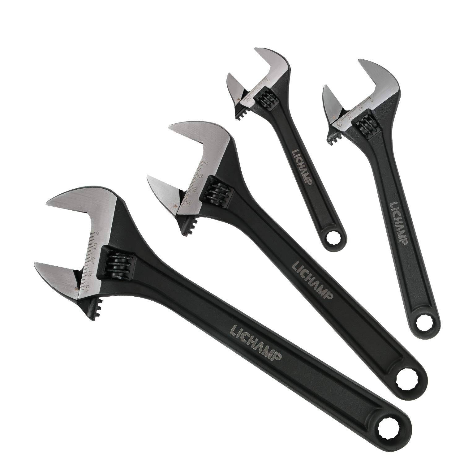 Lichamp 4 Pack Adjustable Wrench SAE 6 8 10 12 Inches, CR-V Black