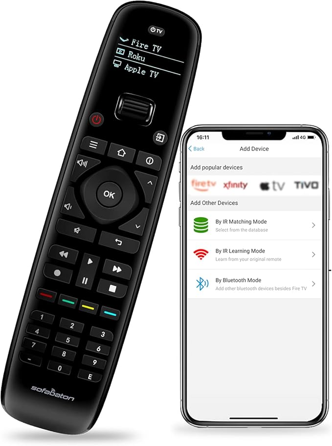 SofaBaton U1 Universal Remote with OLED Display and Smartphone App, All in One Universal Remote Control For Up To 15 Entertainment Devices, Compatible