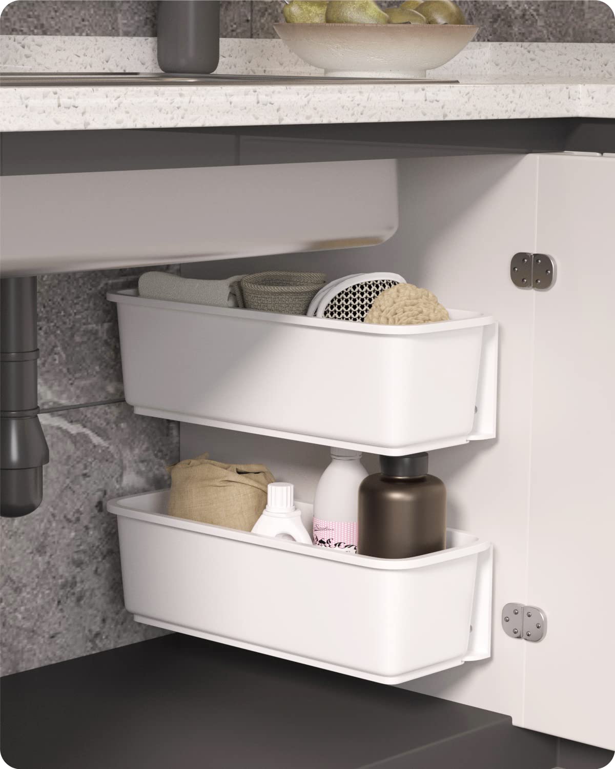 Baffect 2 Pcs Kitchen Pull Out Cabinet Basket Organisers, Slide Out Plastic Storage Drawers, Under Sink Cabinet Organiser Sliding Basket Drawer For Ki