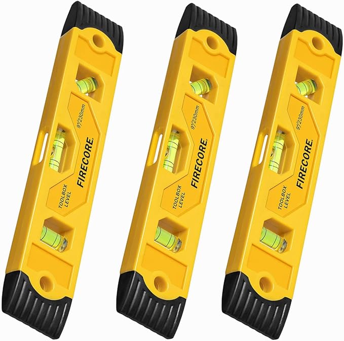 Firecore Magnetic Torpedo Level, 23cm/9" Shockproof Toolbox Level With 3 Bubble Spirit Level 45 90 180 Degree(FSL230PC)