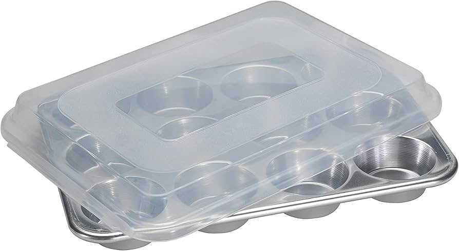 Nordic Ware Natural Aluminum Commercial Muffin Pan with Lid, 12 Cup