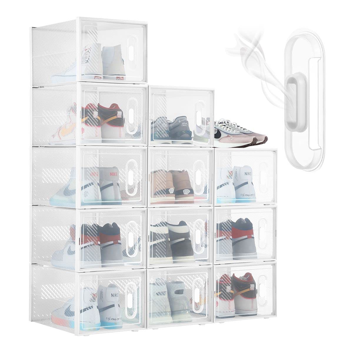 LUXSUITE 12pcs Plastic Shoe Boxes Clear Stackable Organiser Transparent Storage Containers Sneaker Display Cases Bins Holder Organizer Unit