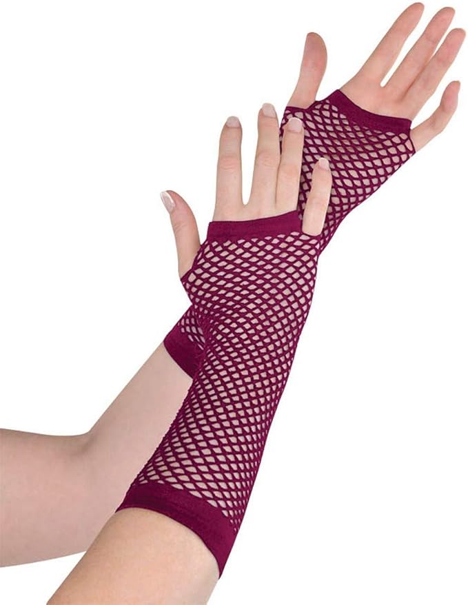 Burgundy Fishnet Gloves - Long